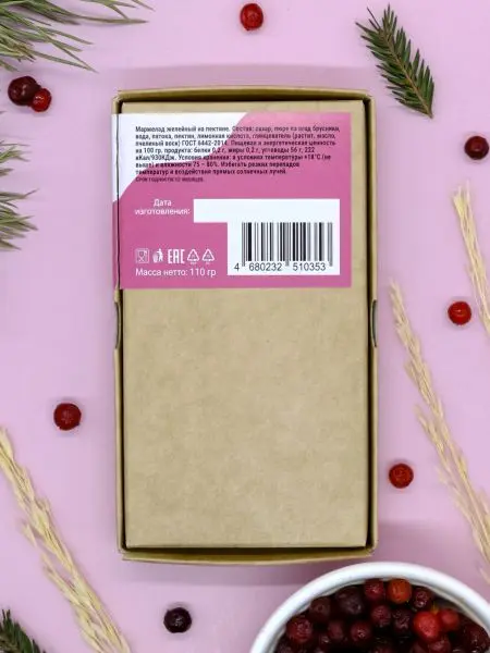 Мармелад ягодный Брусничка в крафтовой коробке, 110г Мармелад ягодный Брусничка в крафтовой коробке, 110г